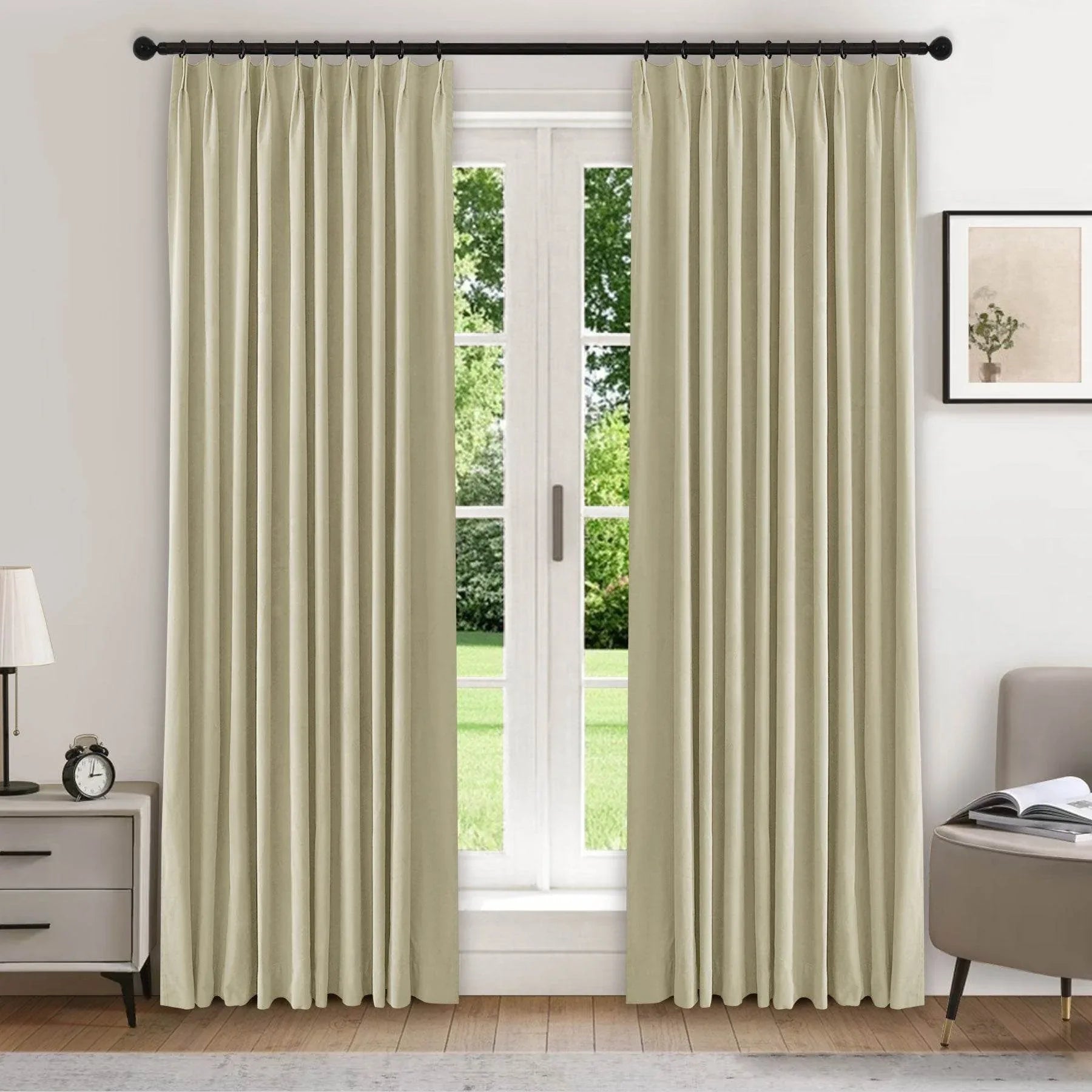 223 Premium 100% Blackout Velvet Drape 280gsm Pinch Pleat - Cololeaf -- #9 Cream