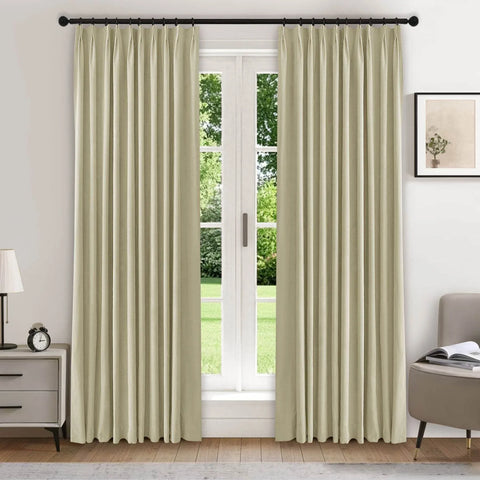 223 Premium 100% Blackout Velvet Drape 280gsm Pinch Pleat - Cololeaf -- #9 Cream