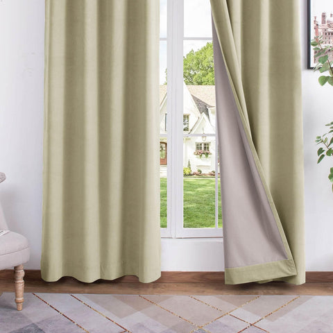 223 Premium 100% Blackout Velvet Drape 280gsm Pinch Pleat - Cololeaf -- #7 Beige