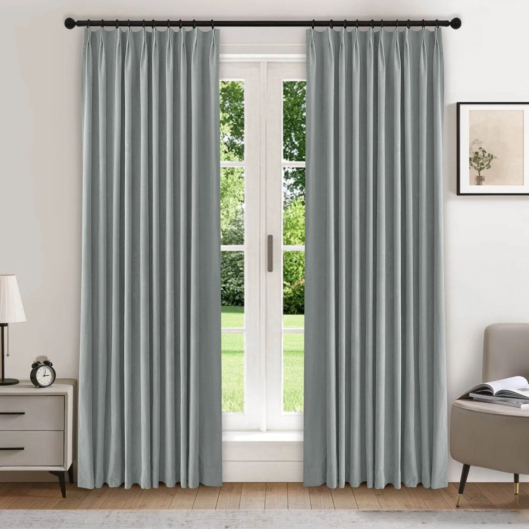 223 Premium 100% Blackout Velvet Drape 280gsm Pinch Pleat - Cololeaf -- #13 Ice Flow