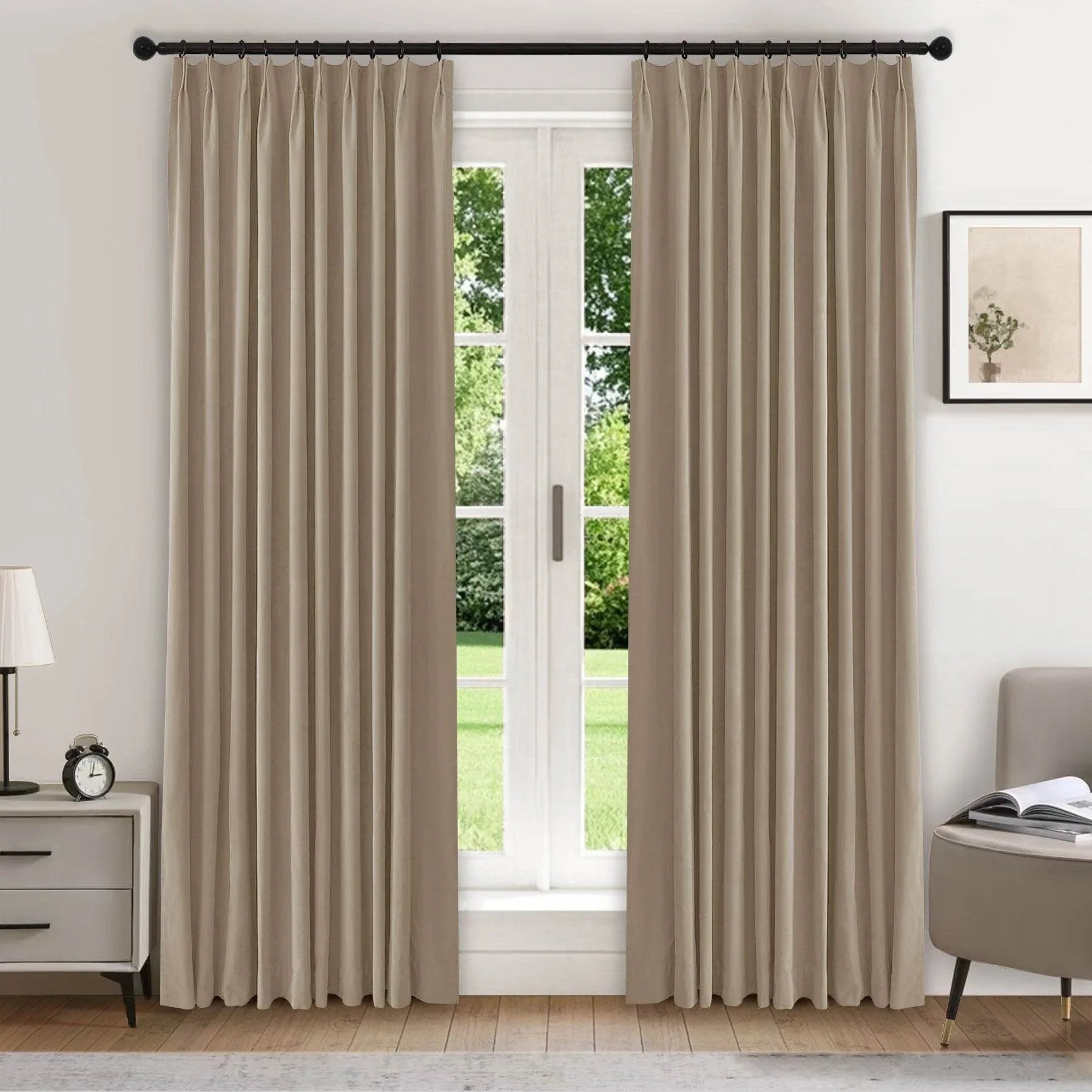 223 Premium 100% Blackout Velvet Drape 280gsm Pinch Pleat - Cololeaf -- #10 Light Taupe
