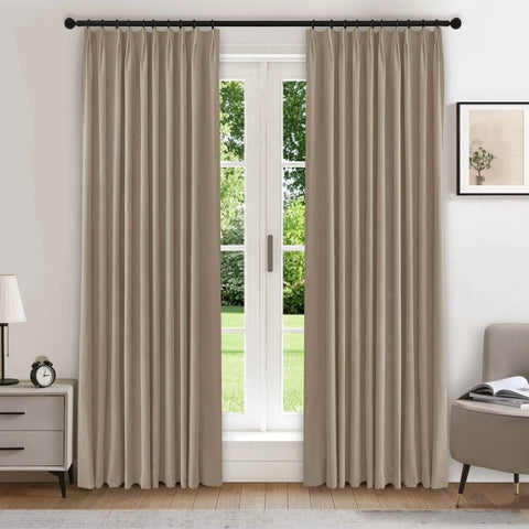 223 Premium 100% Blackout Velvet Drape 280gsm Pinch Pleat - Cololeaf -- #10 Light Taupe