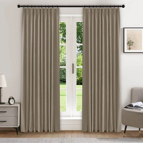 223 Premium 100% Blackout Velvet Drape 280gsm Pinch Pleat - Cololeaf -- #12 Oak