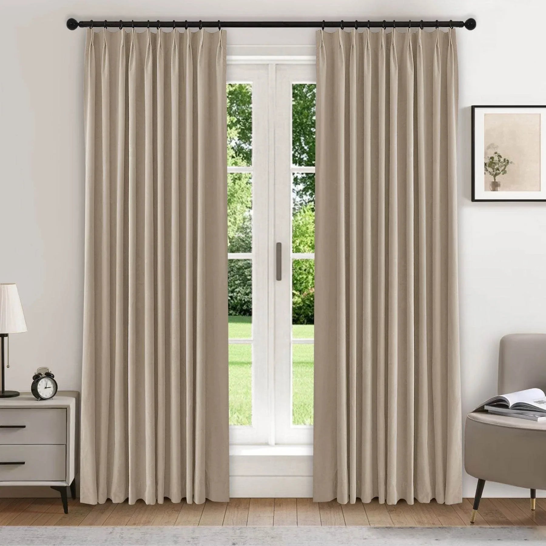 223 Premium 100% Blackout Velvet Drape 280gsm Pinch Pleat - Cololeaf -- #5 Parchment
