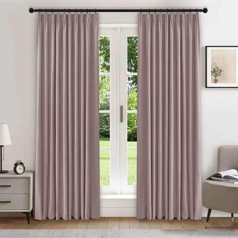 223 Premium 100% Blackout Velvet Drape 280gsm Pinch Pleat - Cololeaf -- #7 Beige