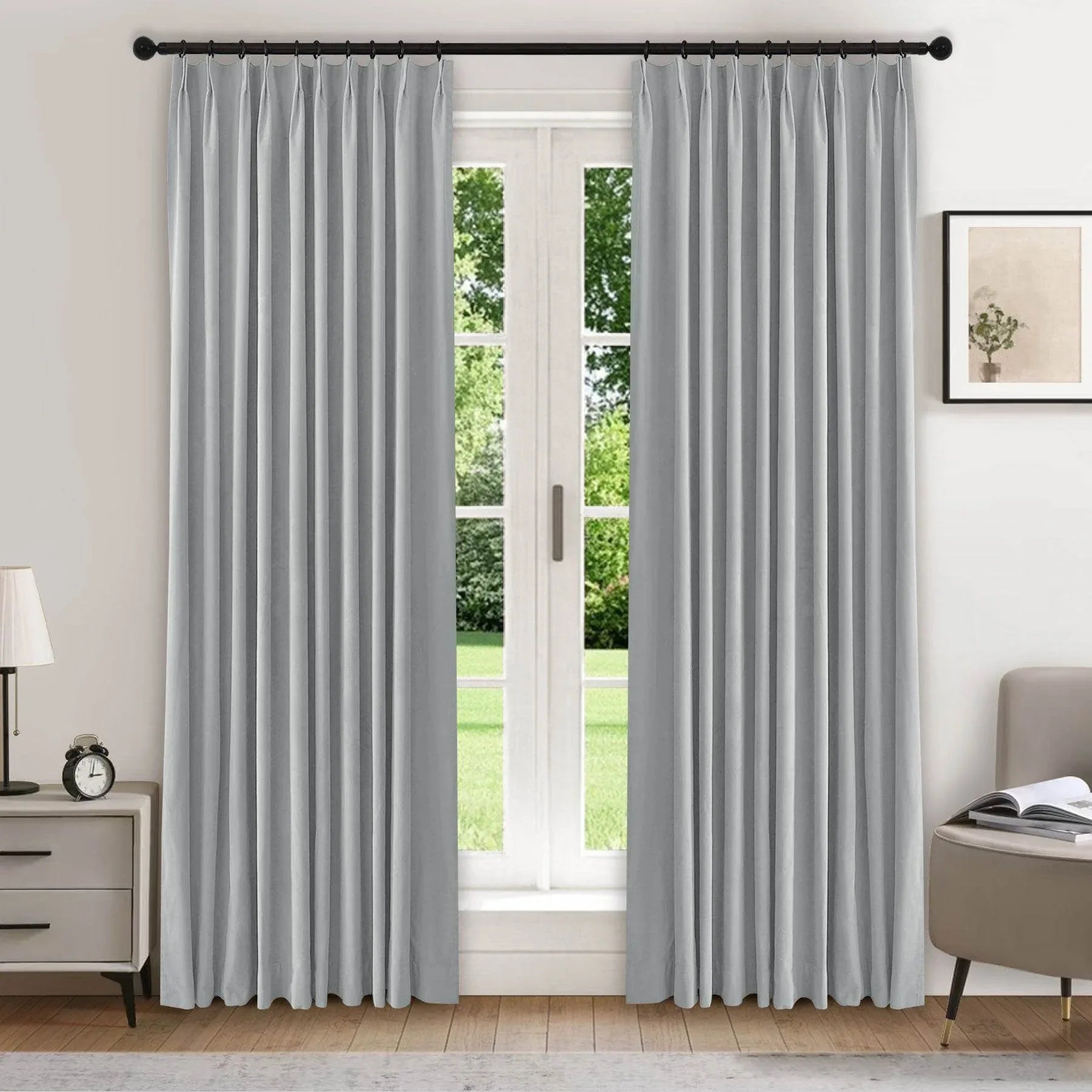 223 Premium 100% Blackout Velvet Drape 280gsm Pinch Pleat - Cololeaf -- #6 Silver Grey