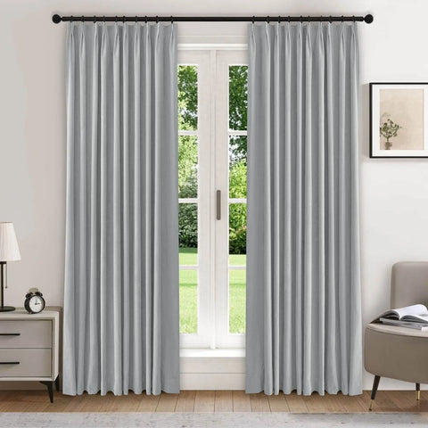 223 Premium 100% Blackout Velvet Drape 280gsm Pinch Pleat - Cololeaf -- #6 Silver Grey