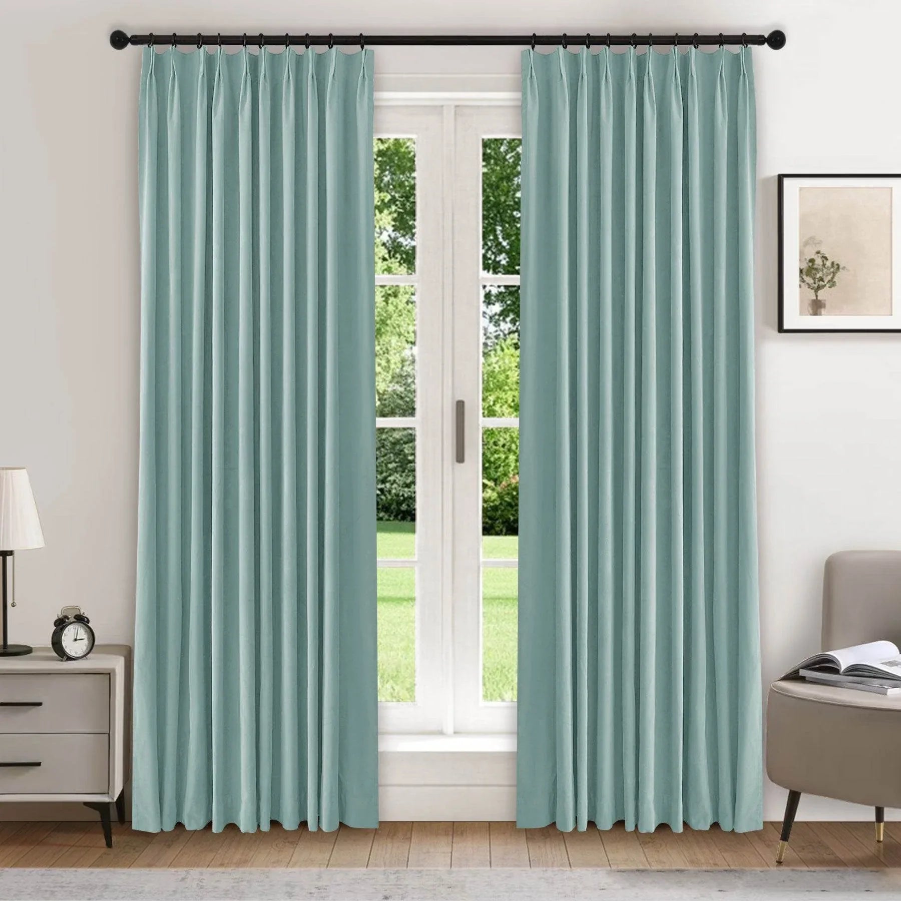 223 Premium 100% Blackout Velvet Drape 280gsm Pinch Pleat - Cololeaf -- #8 Sky Blue