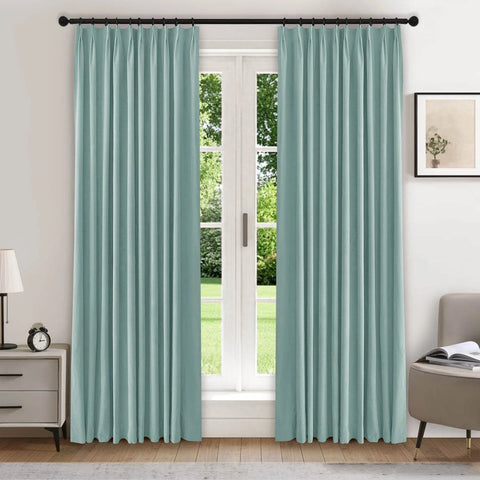 223 Premium 100% Blackout Velvet Drape 280gsm Pinch Pleat - Cololeaf -- #8 Sky Blue
