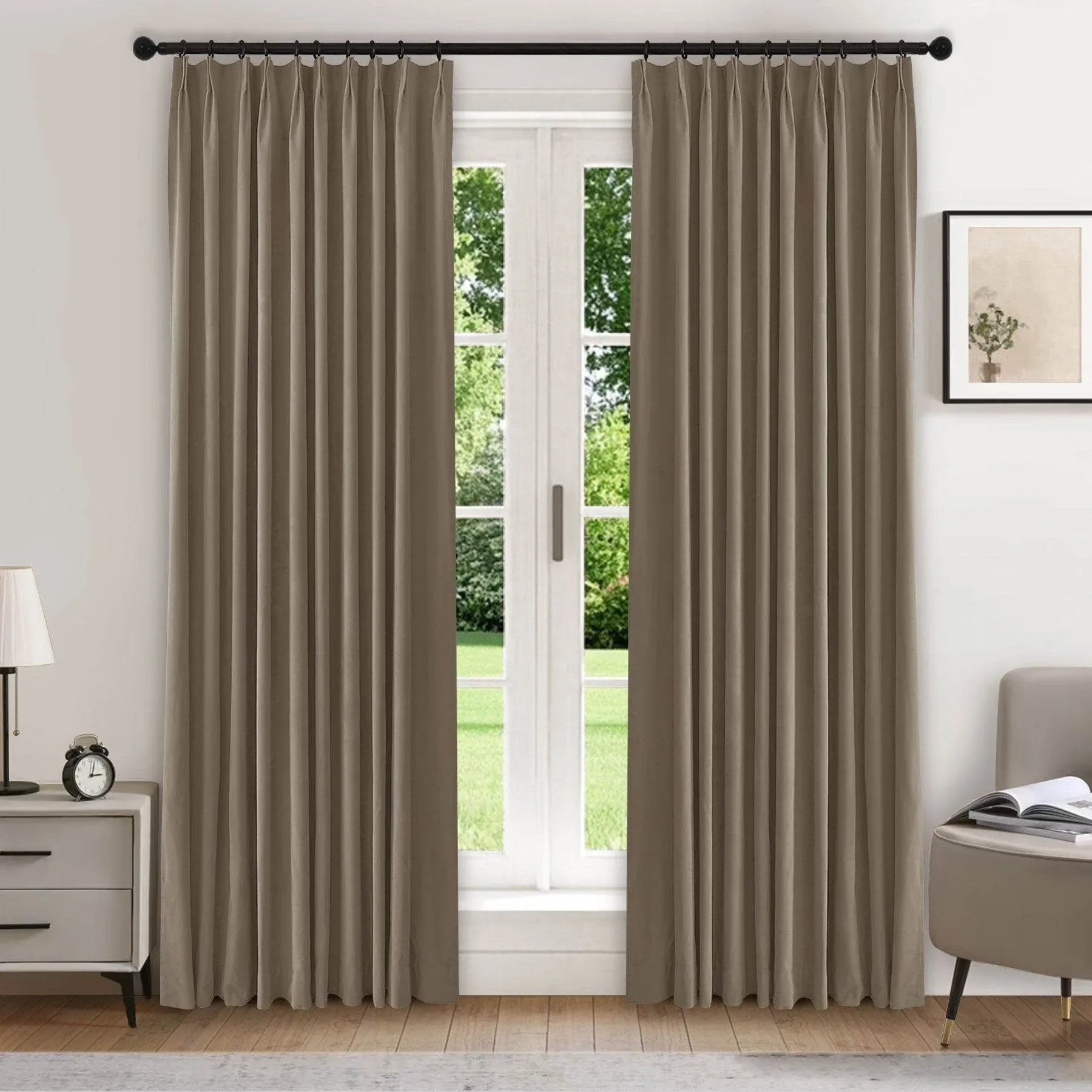 223 Premium 100% Blackout Velvet Drape 280gsm Pinch Pleat - Cololeaf -- #7 Beige