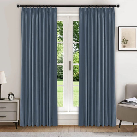223 Premium 100% Blackout Velvet Drape 280gsm Pinch Pleat - Cololeaf -- #4 Windward Blue