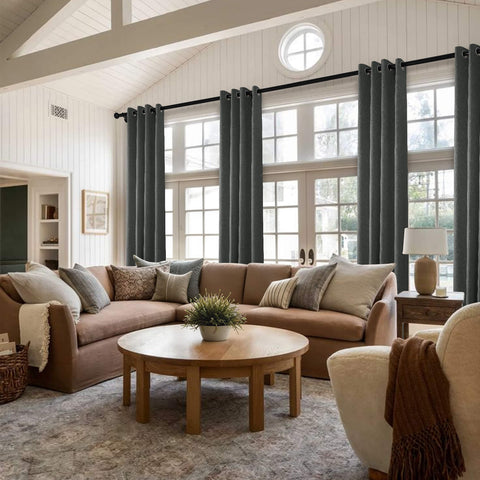 OY19S Soft Linen Blend Blackout Curtains Grommets 1 Panel