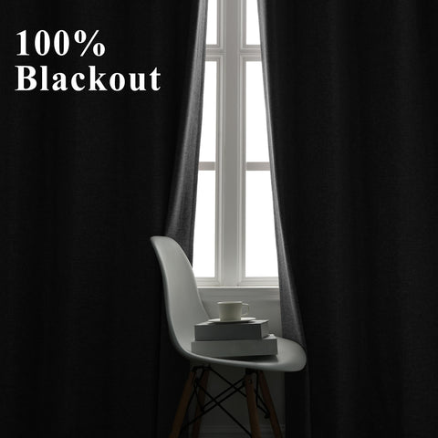 OY19S Soft Linen Blend Blackout Curtains 220GSM Flat Hooks 1 Panel