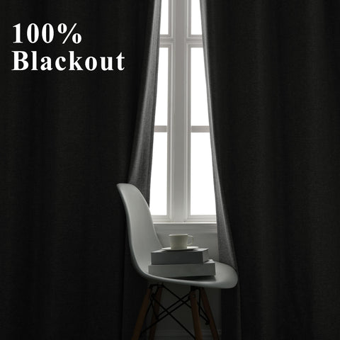 OY19S Soft Linen Blend Blackout Curtains Grommets 1 Panel