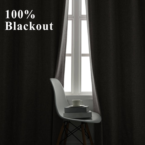 OY19S Soft Linen Blend Blackout Curtains Grommets 1 Panel