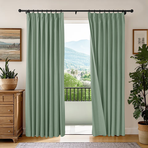 OY66 Ultra-Soft Blackout Double-Sided Lightweight Linen Curtain Pinch Pleat 1 Panel