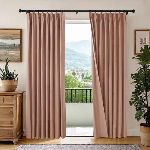 OY66 Ultra-Soft Blackout Double-Sided Lightweight Linen Curtain Pinch Pleat 1 Panel