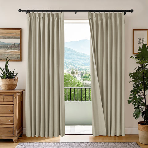OY66 Ultra-Soft Blackout Double-Sided Lightweight Linen Curtain Pinch Pleat 1 Panel