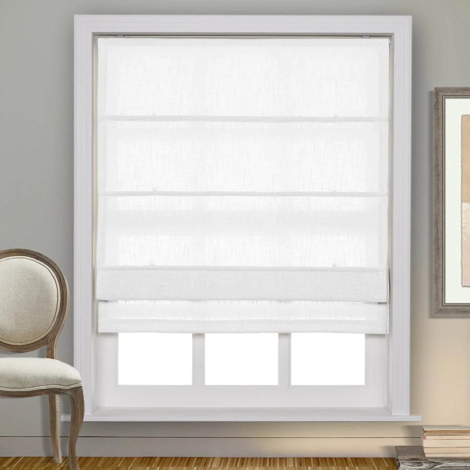 1908 Roman Shade Velcro Faux Linen Light Filtering, Blackout, Room Darkening, Installation Hardware Included - Cololeaf -- #0 Snow White