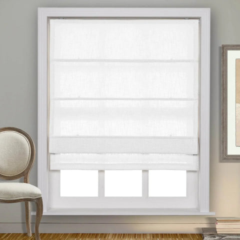 1908 Roman Shade Velcro Faux Linen Light Filtering, Blackout, Room Darkening, Installation Hardware Included - Cololeaf -- #0 Snow White