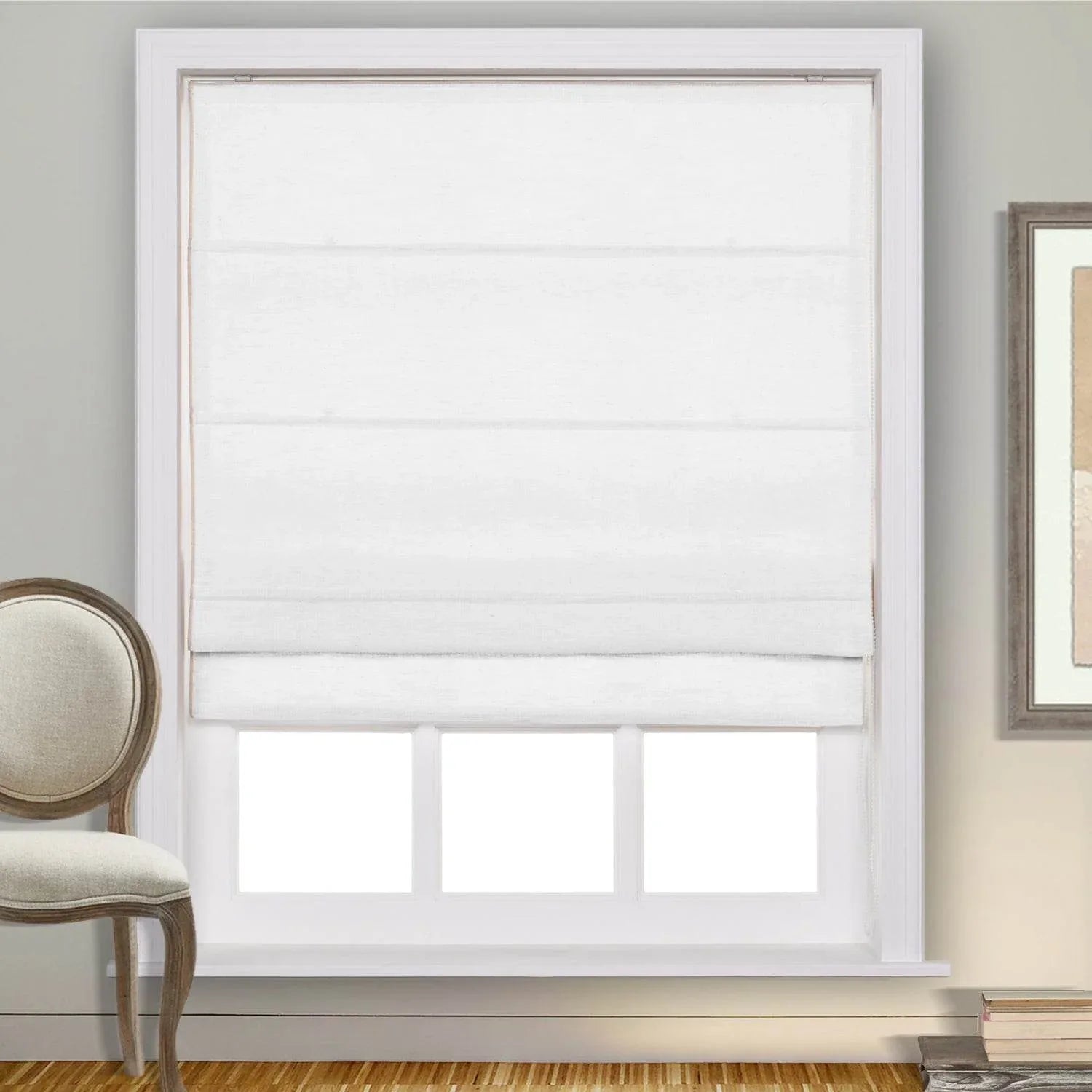 1908 Roman Shade Velcro Faux Linen Light Filtering, Blackout, Room Darkening, Installation Hardware Included - Cololeaf -- #0 Snow White
