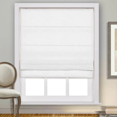 1908 Roman Shade Velcro Faux Linen Light Filtering, Blackout, Room Darkening, Installation Hardware Included - Cololeaf -- #0 Snow White