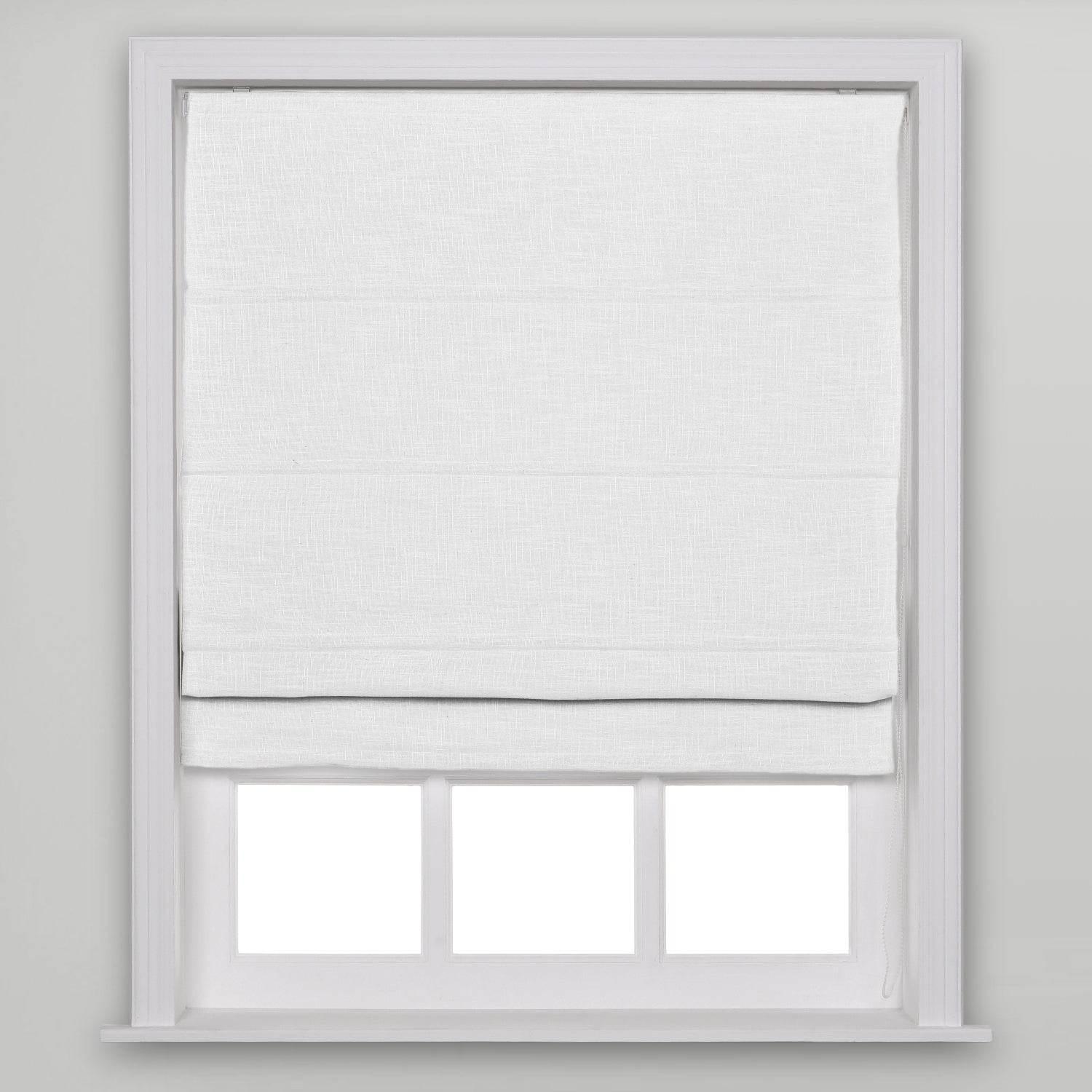 1908 Roman Shade Velcro Faux Linen Light Filtering, Blackout, Room Darkening, Installation Hardware Included - Cololeaf -- #0 Snow White