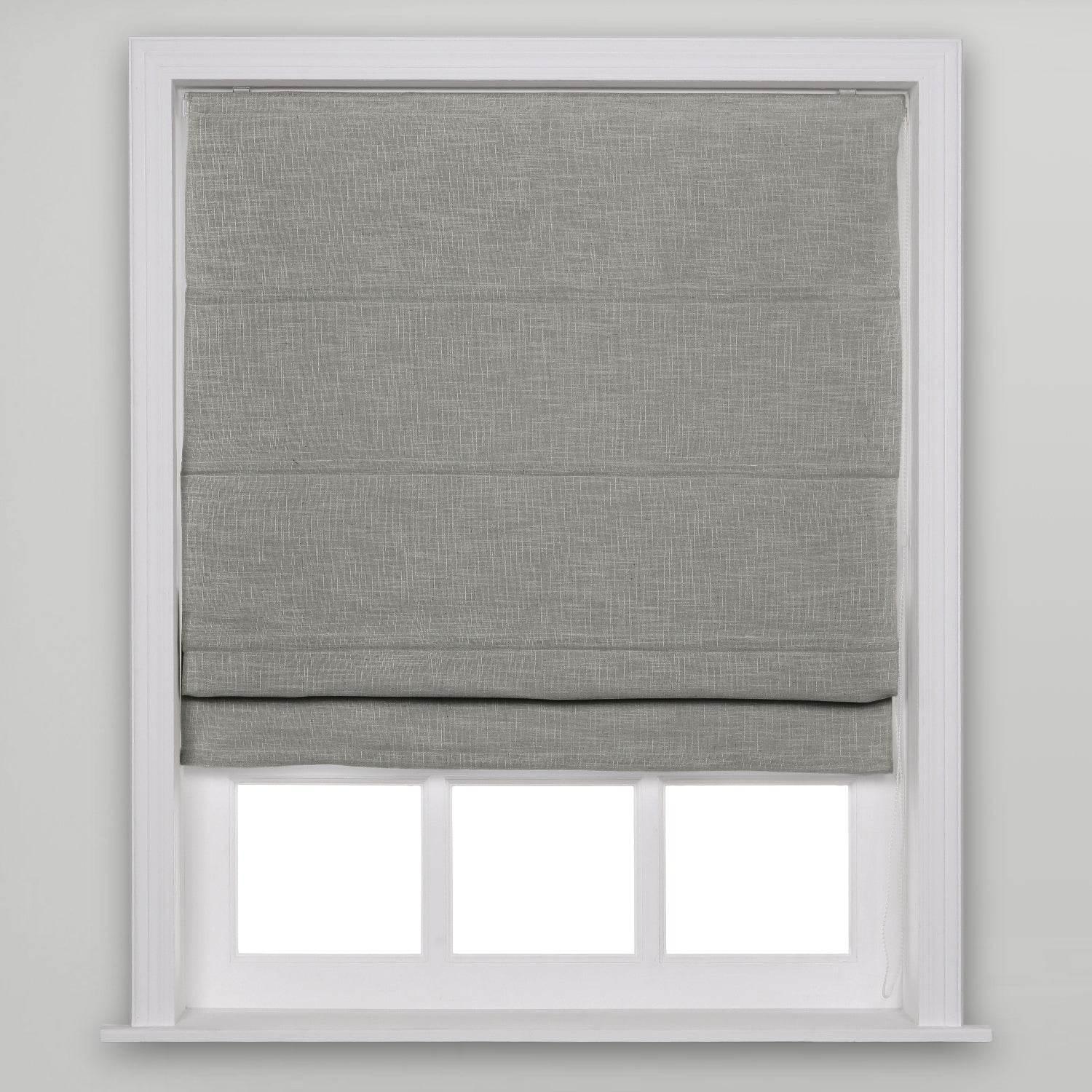 1908 Roman Shade Velcro Faux Linen Light Filtering, Blackout, Room Darkening, Installation Hardware Included - Cololeaf -- #12 Rock Grey