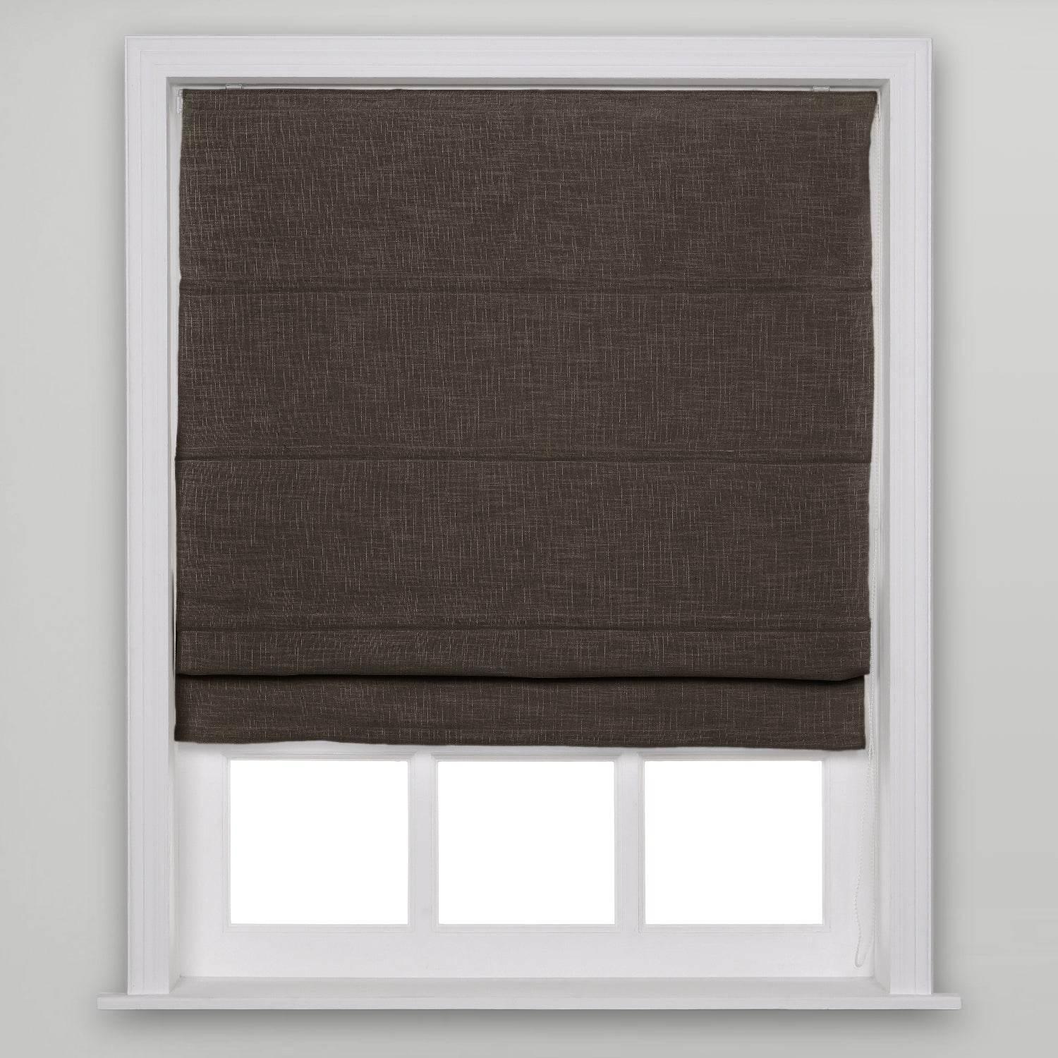 1908 Roman Shade Velcro Faux Linen Light Filtering, Blackout, Room Darkening, Installation Hardware Included - Cololeaf -- #13 Chocolate Tart