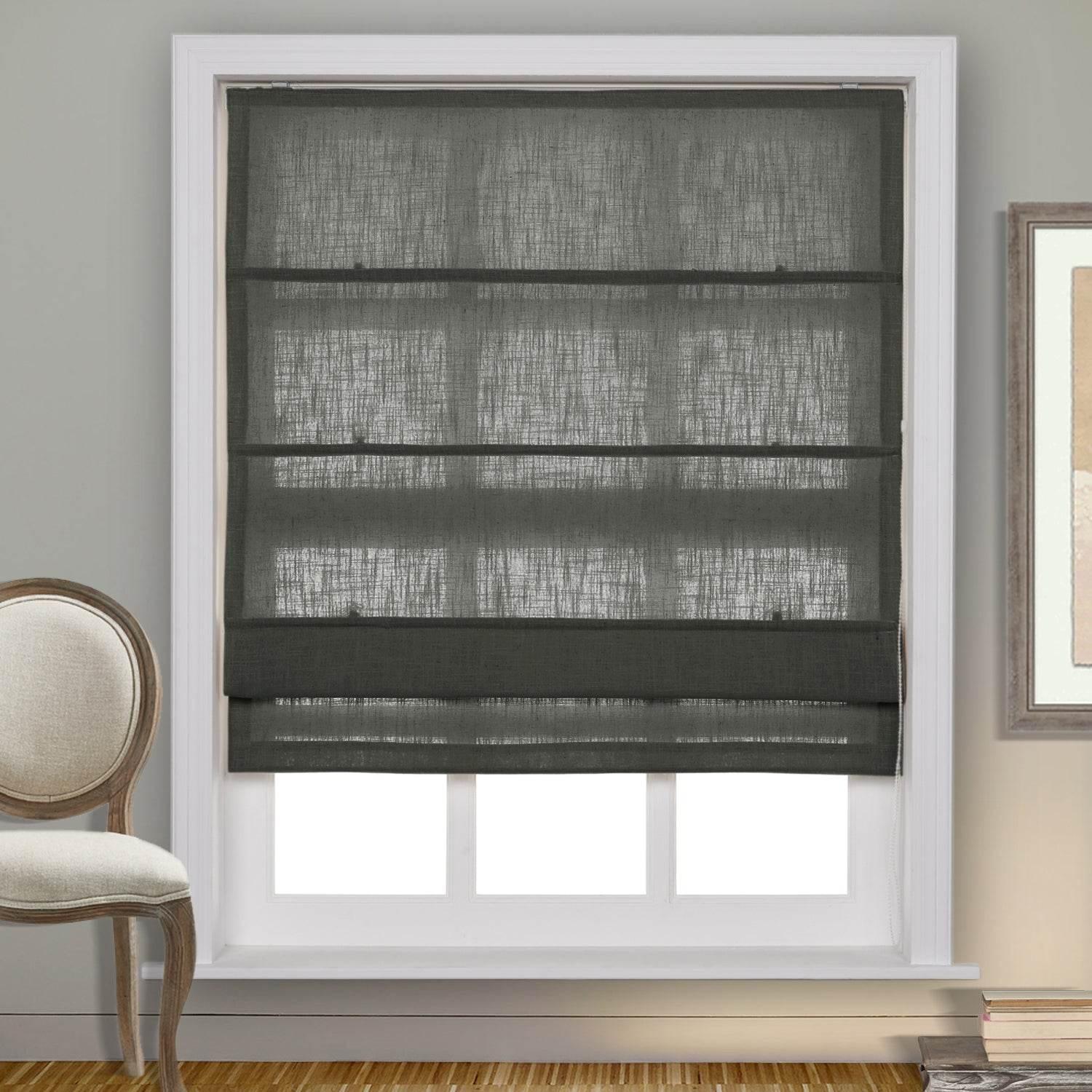 1908 Roman Shade Velcro Faux Linen Light Filtering, Blackout, Room Darkening, Installation Hardware Included - Cololeaf -- #0 Snow White