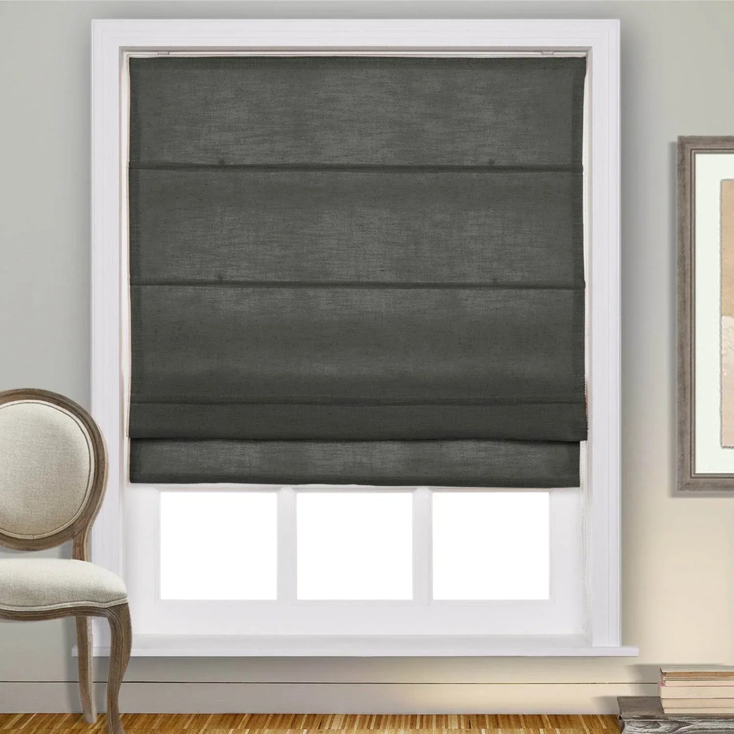 1908 Roman Shade Velcro Faux Linen Light Filtering, Blackout, Room Darkening, Installation Hardware Included - Cololeaf -- #0 Snow White