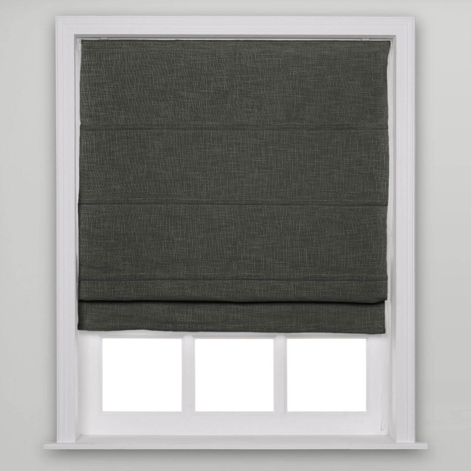1908 Roman Shade Velcro Faux Linen Light Filtering, Blackout, Room Darkening, Installation Hardware Included - Cololeaf -- #16 Carbon Gray