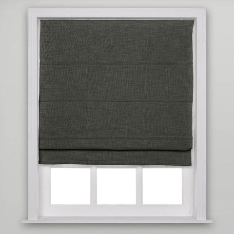1908 Roman Shade Velcro Faux Linen Light Filtering, Blackout, Room Darkening, Installation Hardware Included - Cololeaf -- #16 Carbon Gray