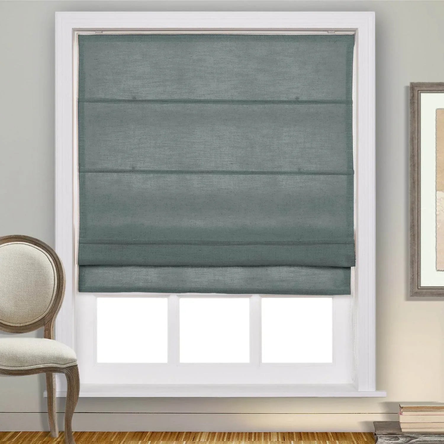 1908 Roman Shade Velcro Faux Linen Light Filtering, Blackout, Room Darkening, Installation Hardware Included - Cololeaf -- #0 Snow White
