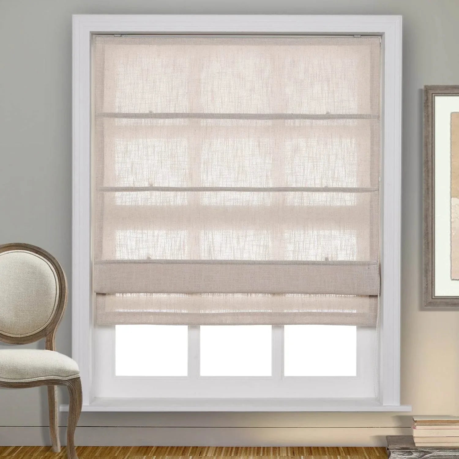 1908 Roman Shade Velcro Faux Linen Light Filtering, Blackout, Room Darkening, Installation Hardware Included - Cololeaf -- #0 Snow White