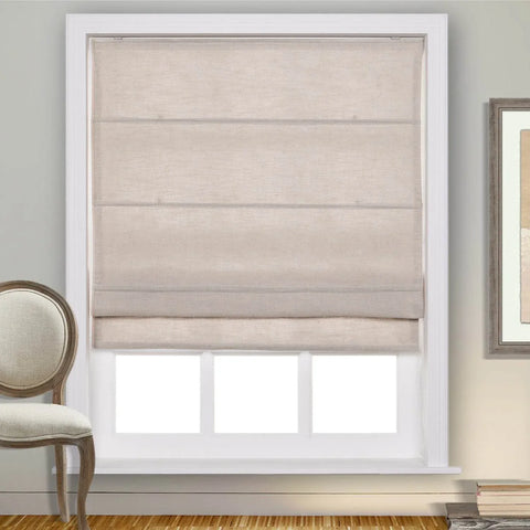 1908 Roman Shade Velcro Faux Linen Light Filtering, Blackout, Room Darkening, Installation Hardware Included - Cololeaf -- #0 Snow White