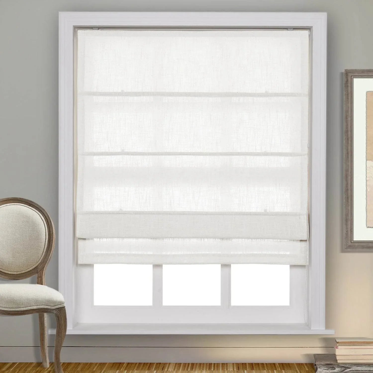 1908 Roman Shade Velcro Faux Linen Light Filtering, Blackout, Room Darkening, Installation Hardware Included - Cololeaf -- #0 Snow White