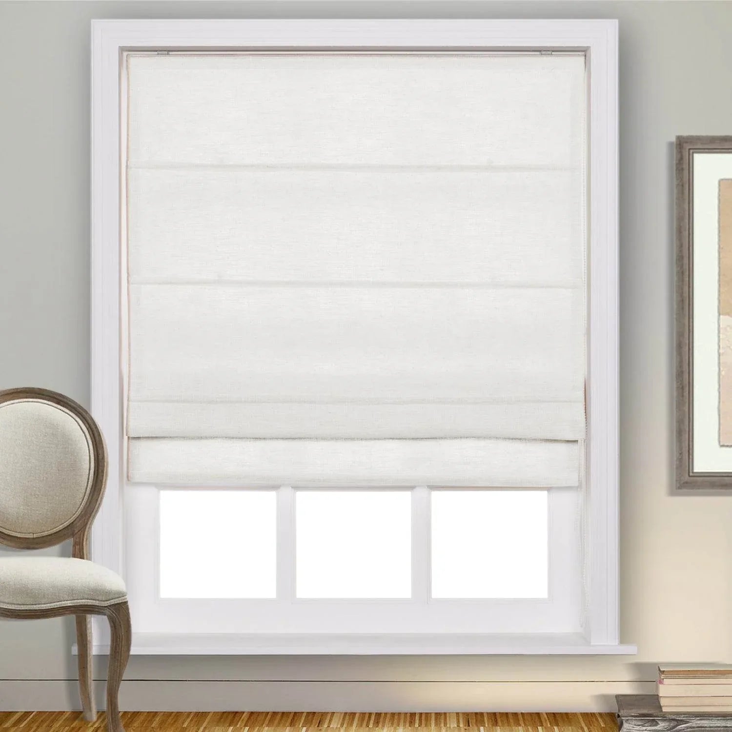 1908 Roman Shade Velcro Faux Linen Light Filtering, Blackout, Room Darkening, Installation Hardware Included - Cololeaf -- #0 Snow White