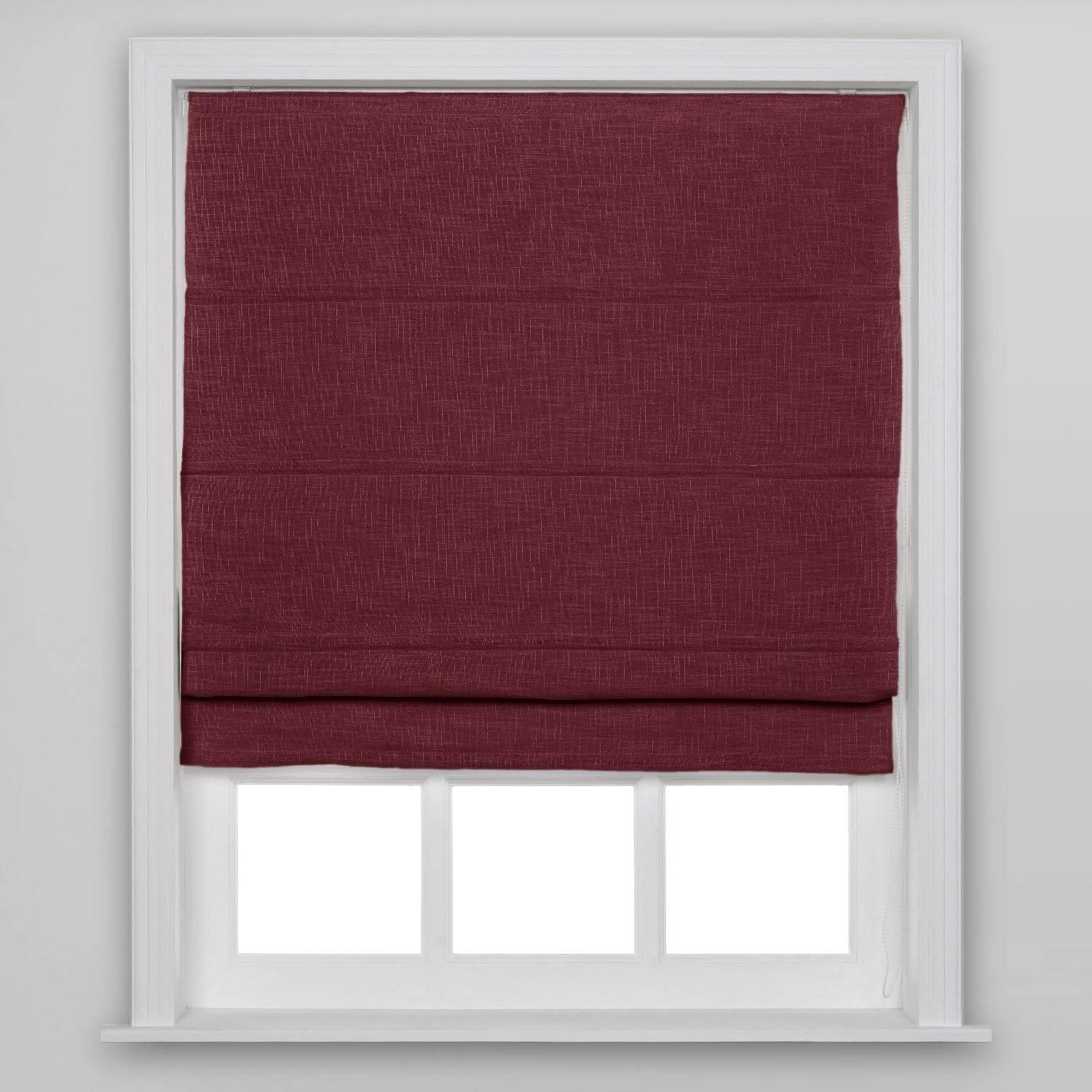 1908 Roman Shade Velcro Faux Linen Light Filtering, Blackout, Room Darkening, Installation Hardware Included - Cololeaf -- #22 Burgundy Red