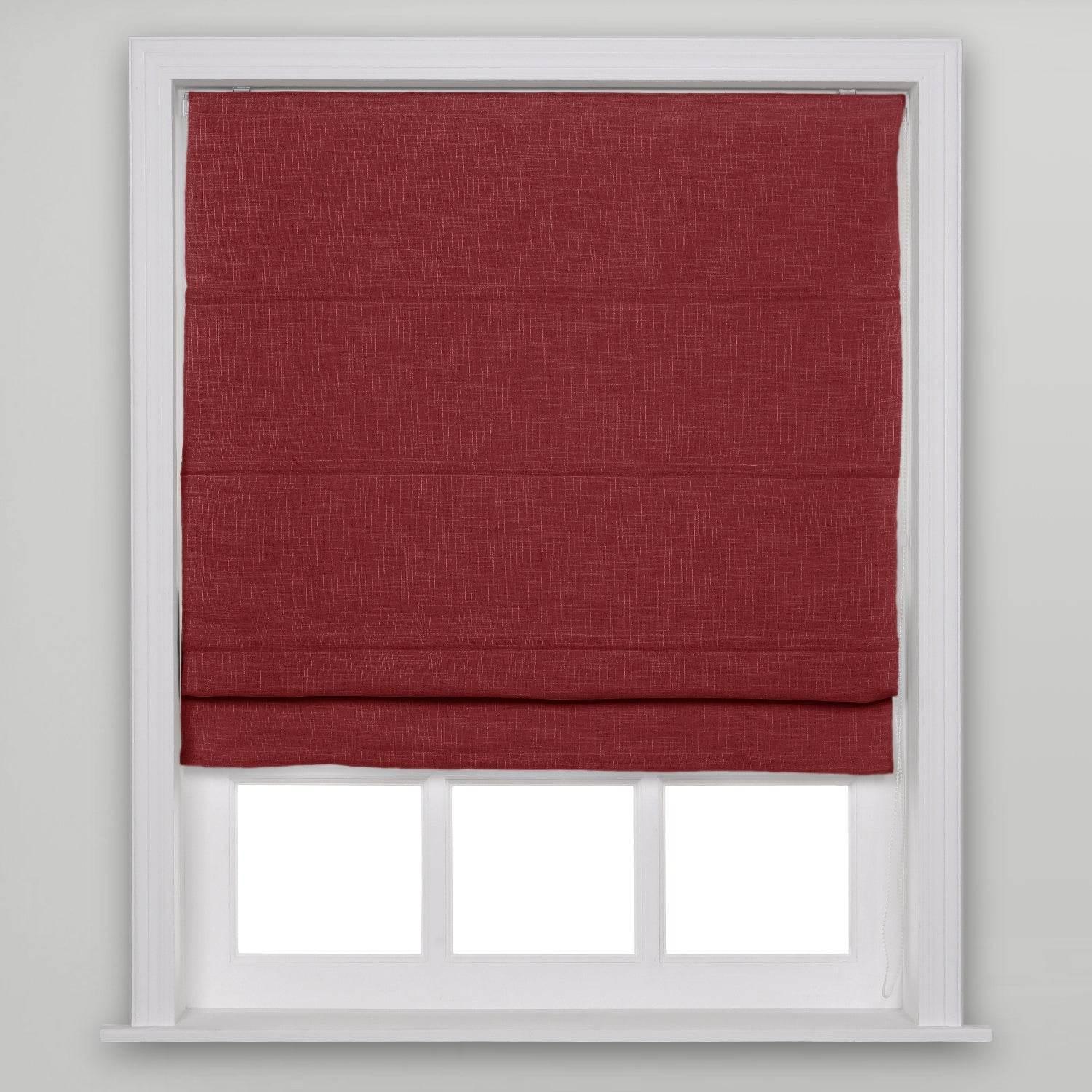 1908 Roman Shade Velcro Faux Linen Light Filtering, Blackout, Room Darkening, Installation Hardware Included - Cololeaf -- #23 Red Wine