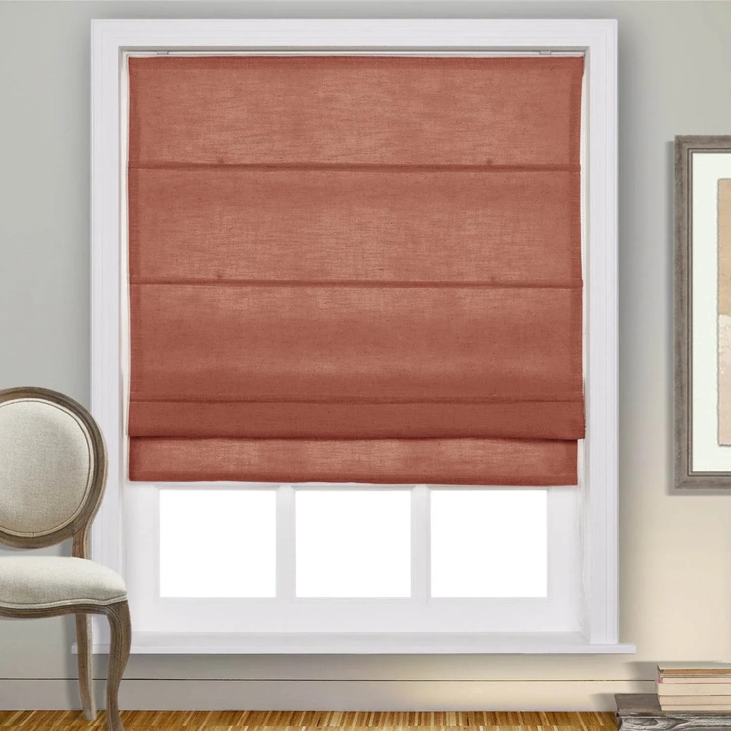 1908 Roman Shade Velcro Faux Linen Light Filtering, Blackout, Room Darkening, Installation Hardware Included - Cololeaf -- #0 Snow White