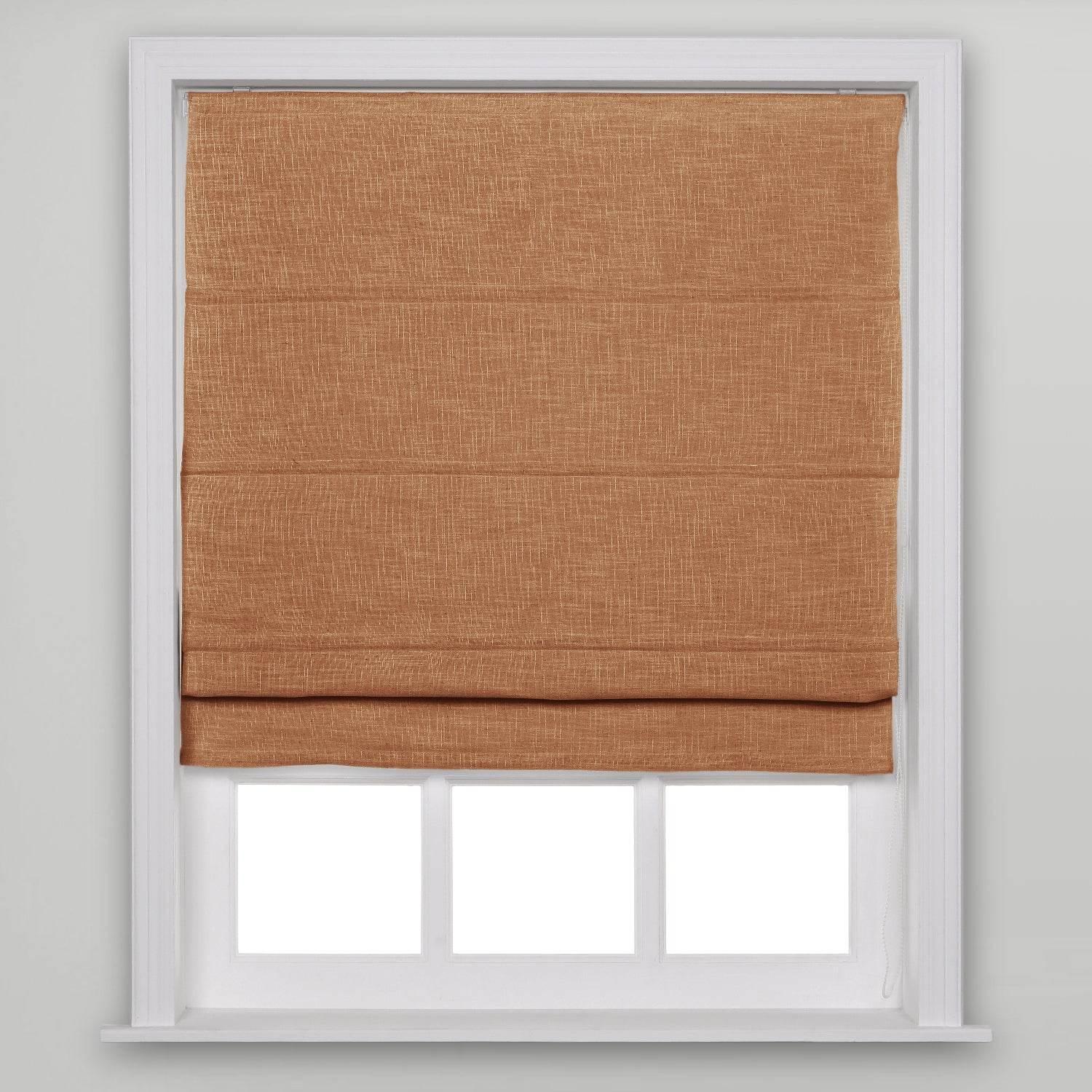 1908 Roman Shade Velcro Faux Linen Light Filtering, Blackout, Room Darkening, Installation Hardware Included - Cololeaf -- #26 Orange Copper