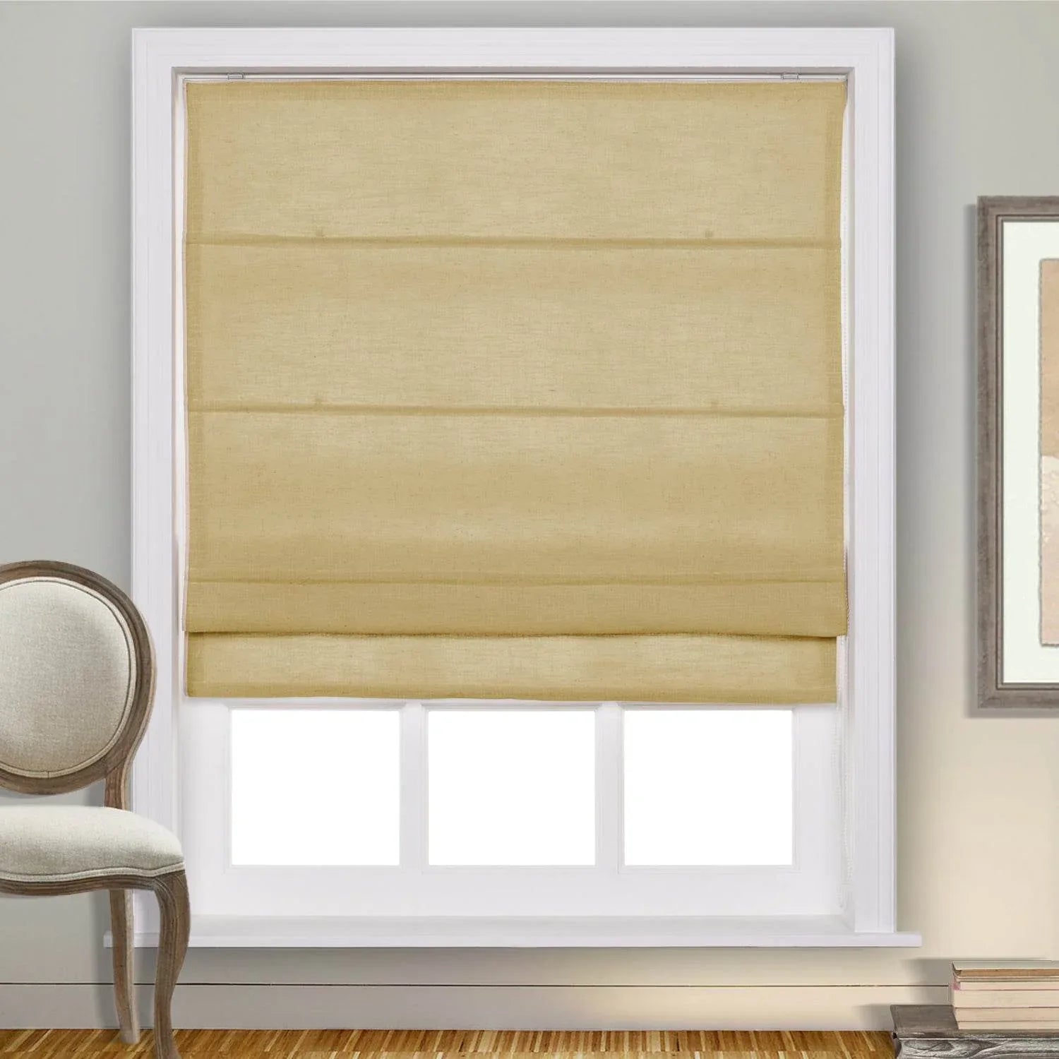 1908 Roman Shade Velcro Faux Linen Light Filtering, Blackout, Room Darkening, Installation Hardware Included - Cololeaf -- #0 Snow White