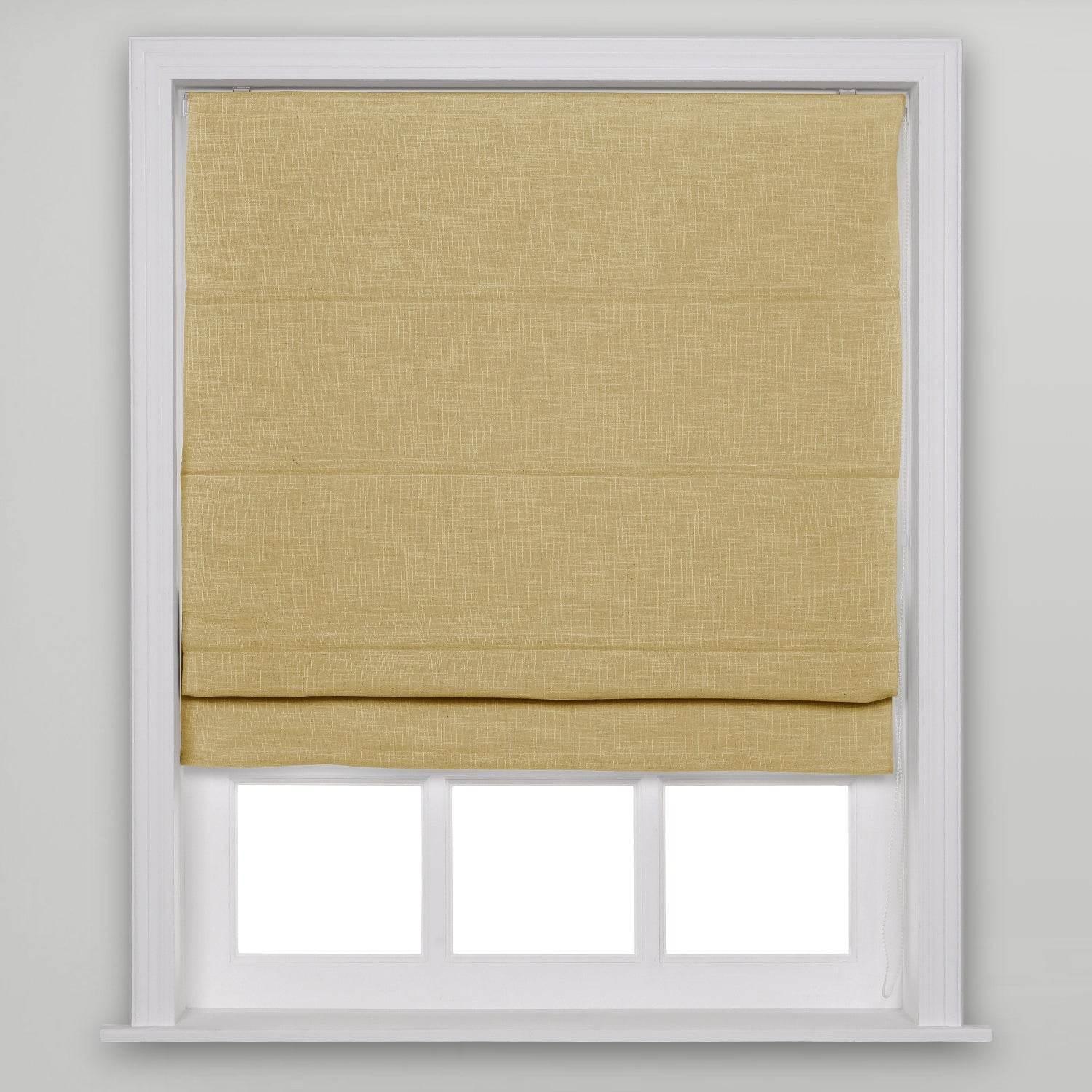 1908 Roman Shade Velcro Faux Linen Light Filtering, Blackout, Room Darkening, Installation Hardware Included - Cololeaf -- #27 Khaki Yellow