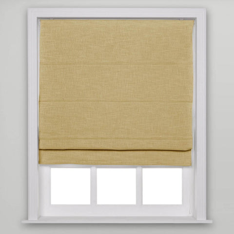 1908 Roman Shade Velcro Faux Linen Light Filtering, Blackout, Room Darkening, Installation Hardware Included - Cololeaf -- #27 Khaki Yellow
