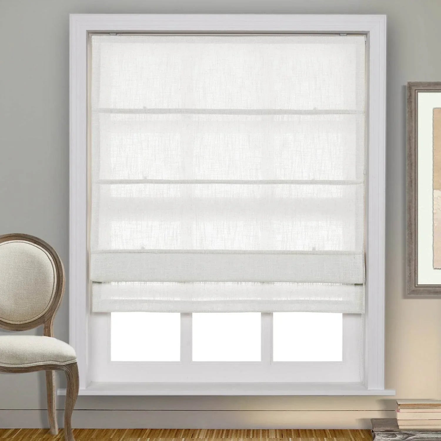 1908 Roman Shade Velcro Faux Linen Light Filtering, Blackout, Room Darkening, Installation Hardware Included - Cololeaf -- #0 Snow White