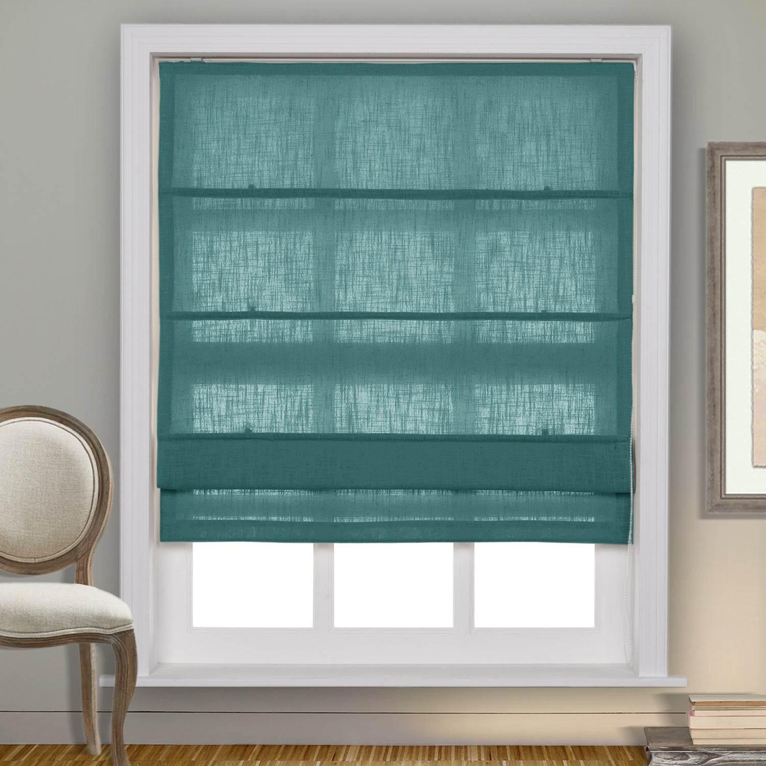 1908 Roman Shade Velcro Faux Linen Light Filtering, Blackout, Room Darkening, Installation Hardware Included - Cololeaf -- #0 Snow White