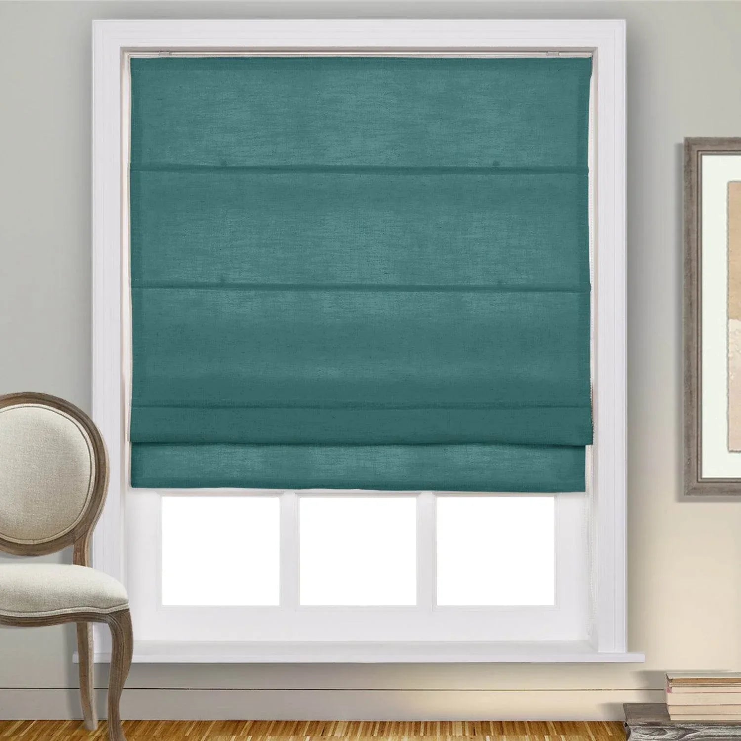 1908 Roman Shade Velcro Faux Linen Light Filtering, Blackout, Room Darkening, Installation Hardware Included - Cololeaf -- #0 Snow White
