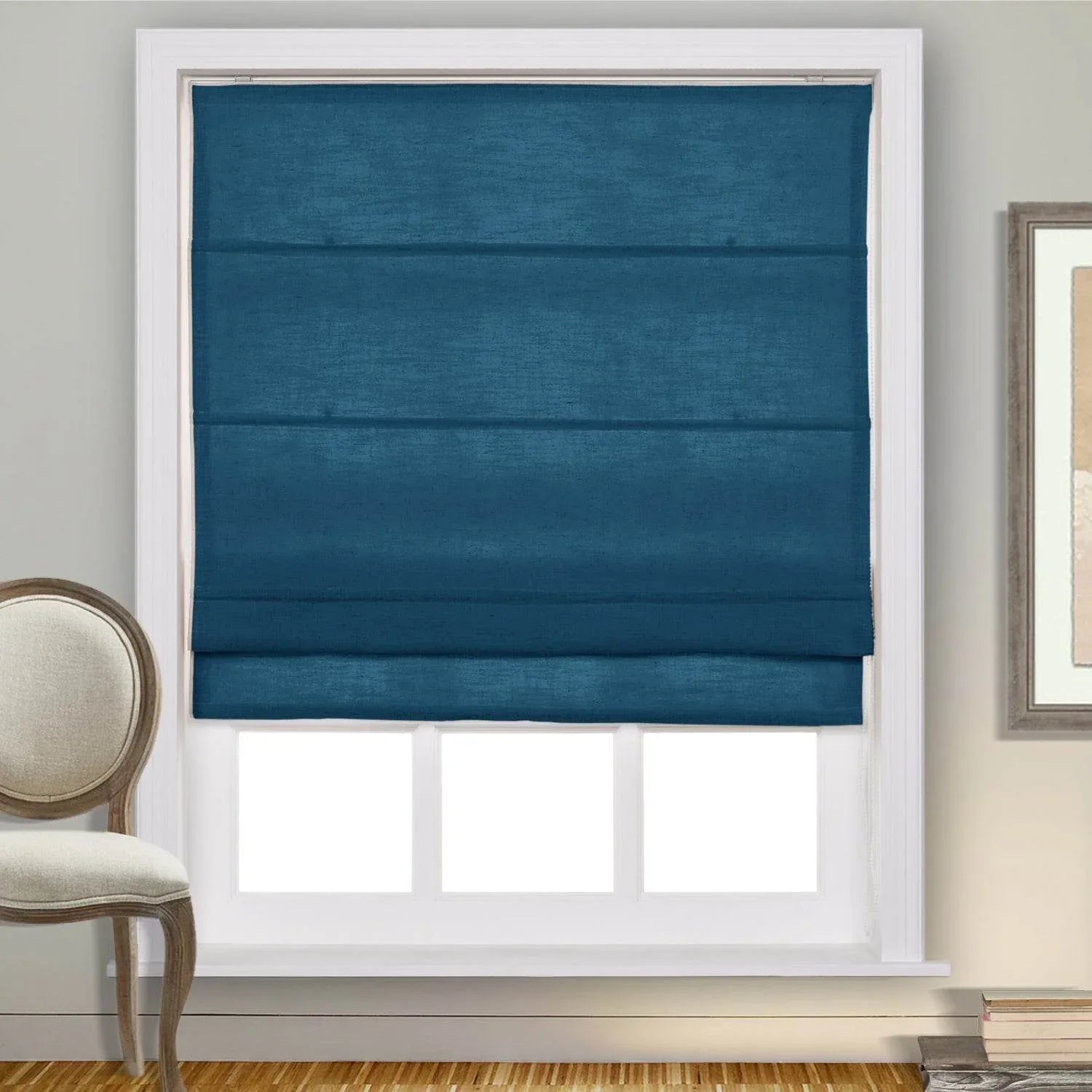 1908 Roman Shade Velcro Faux Linen Light Filtering, Blackout, Room Darkening, Installation Hardware Included - Cololeaf -- #0 Snow White