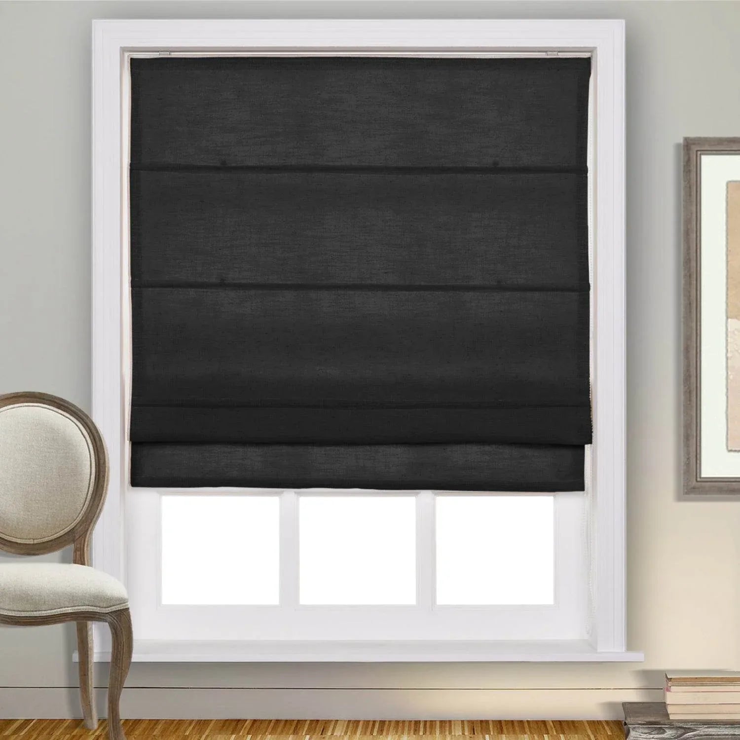 1908 Roman Shade Velcro Faux Linen Light Filtering, Blackout, Room Darkening, Installation Hardware Included - Cololeaf -- #0 Snow White